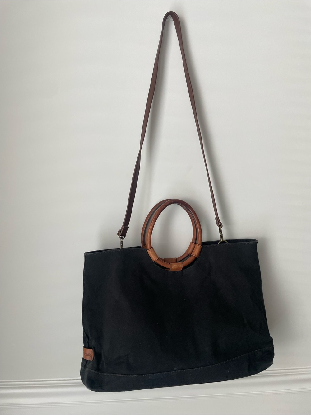 Vintage Fossil Canvas & Leather Tote Bag